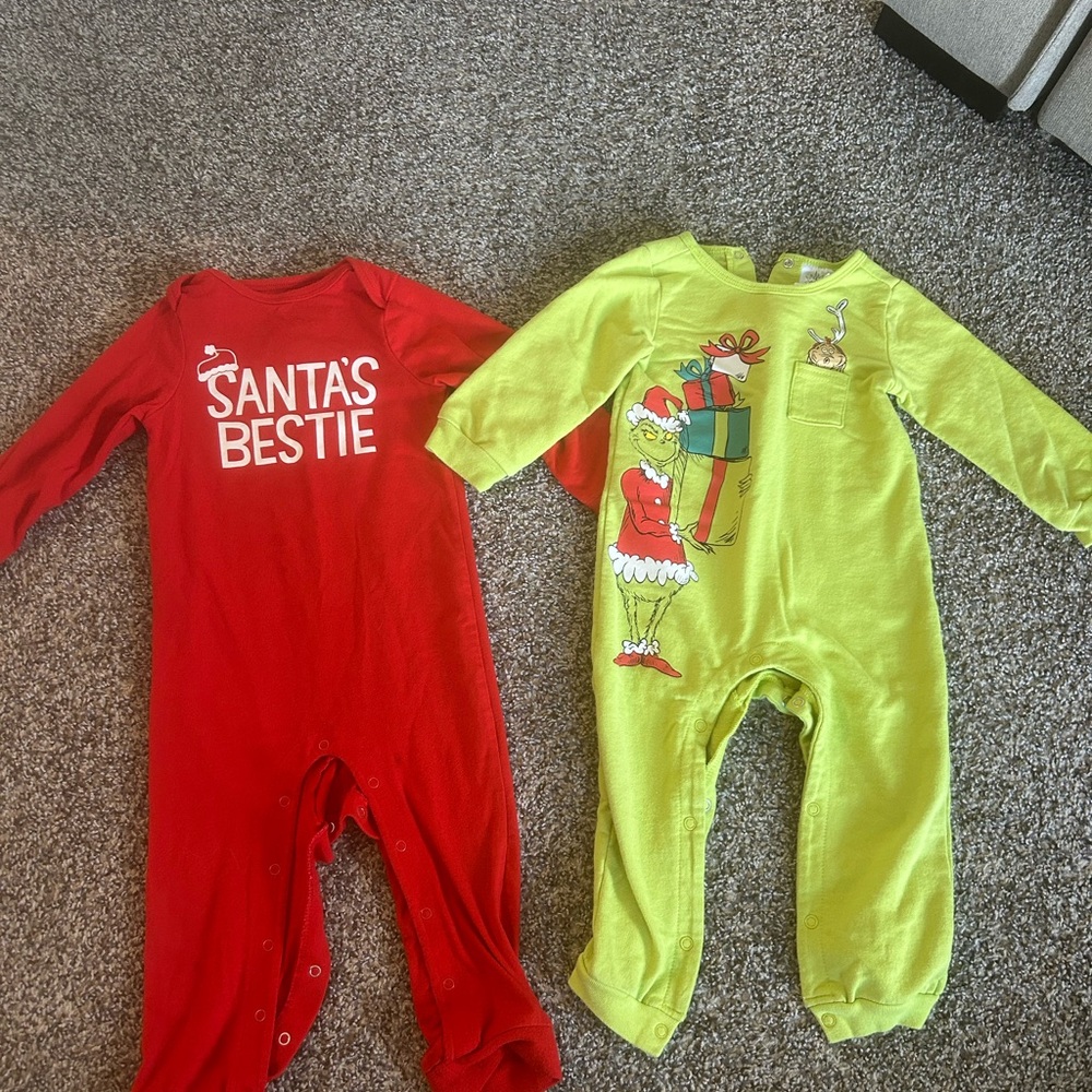 Festive Red and Green Footies One Pieces